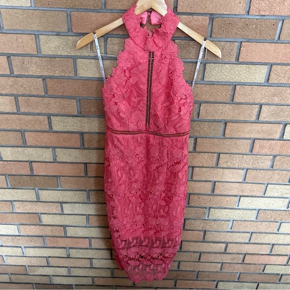 Bardot Noni Floral Lace Halter Neck Knee Length Dress Coral Size US 4/XS RTR - Picture 3 of 8